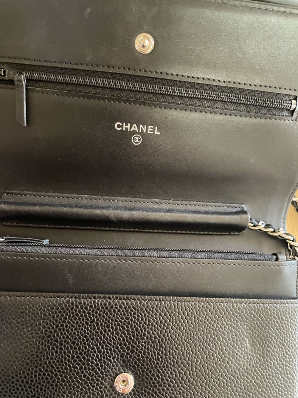 CHANEL Black Caviar Leather Wallet on Chain with Silver Chain - Picture 3 of 8